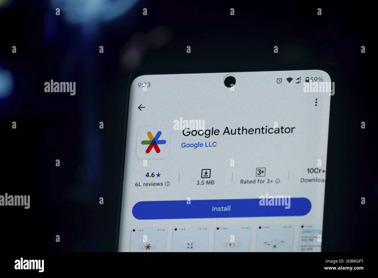 Google Authenticator app display with installation option and ratings  visible Stock Photo - Alamy