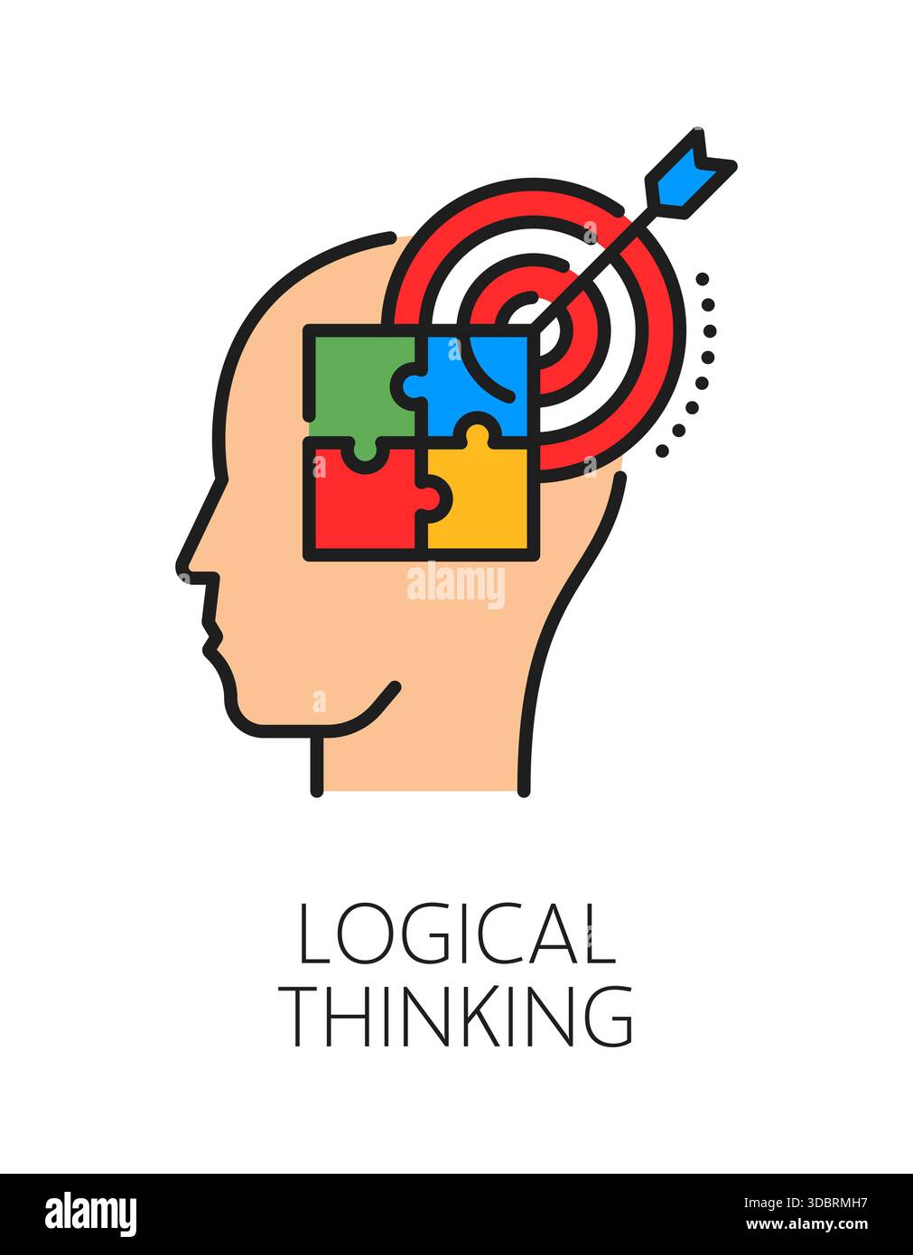 Logical thinking cognitive ability color line icon or label. Cognitive ...