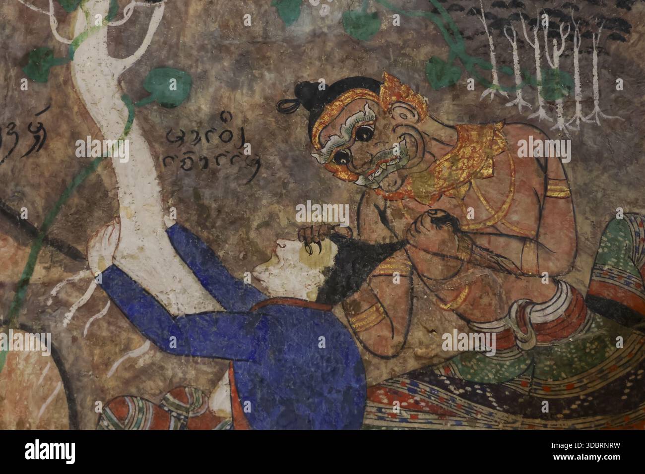 Painting thai style mural on old hi-res stock photography and