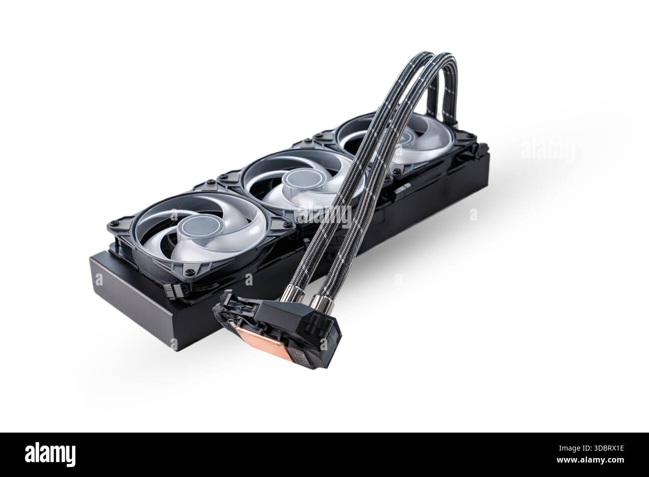 Efficient Computer Cooling System for Overclocking with Three Fans. Isolated on White Stock Photo