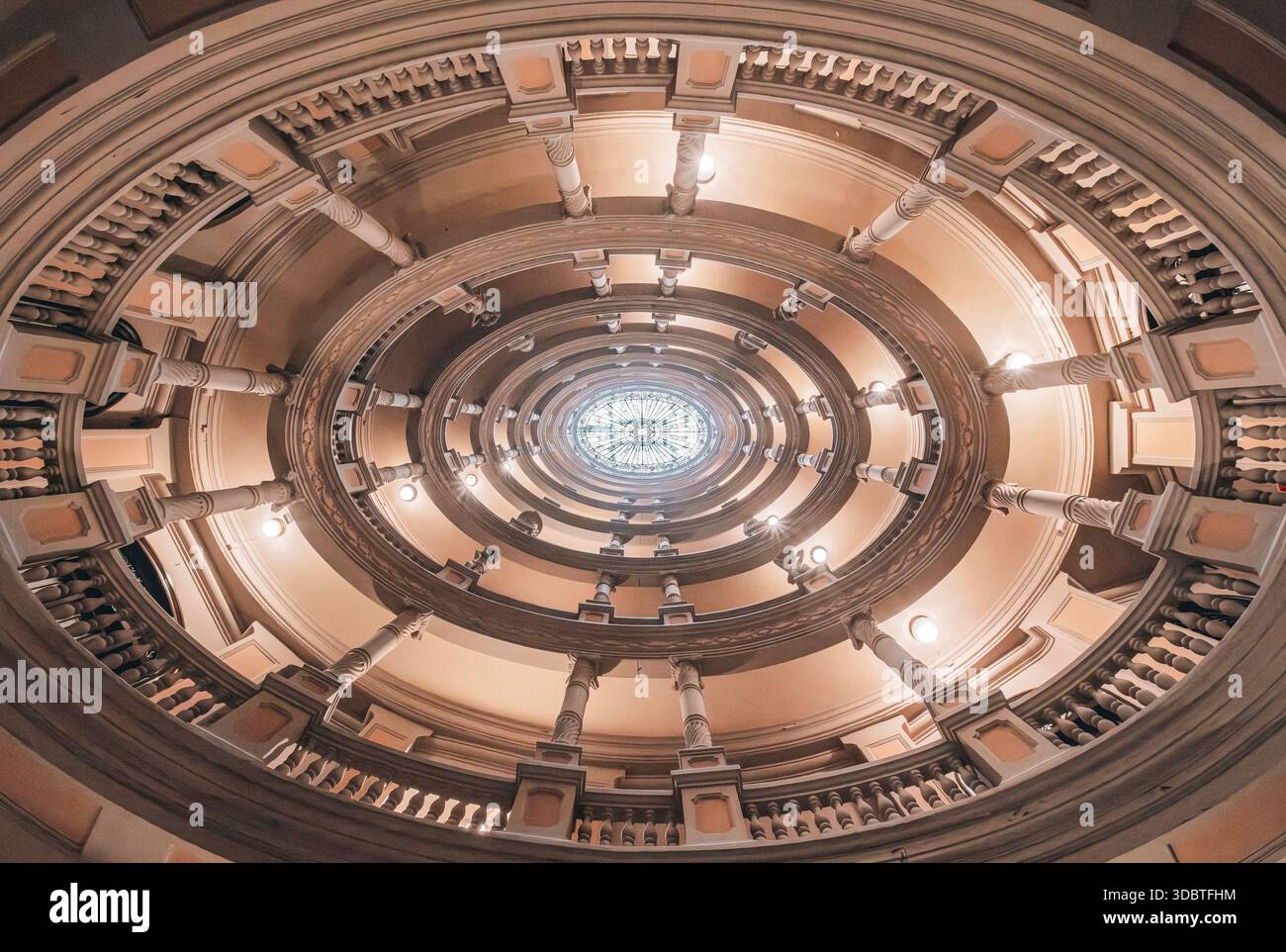 Circular courtyard of the Mas de Miquel building, designed by Domenec Sugranes, Barcelona, Spain Stock Photo