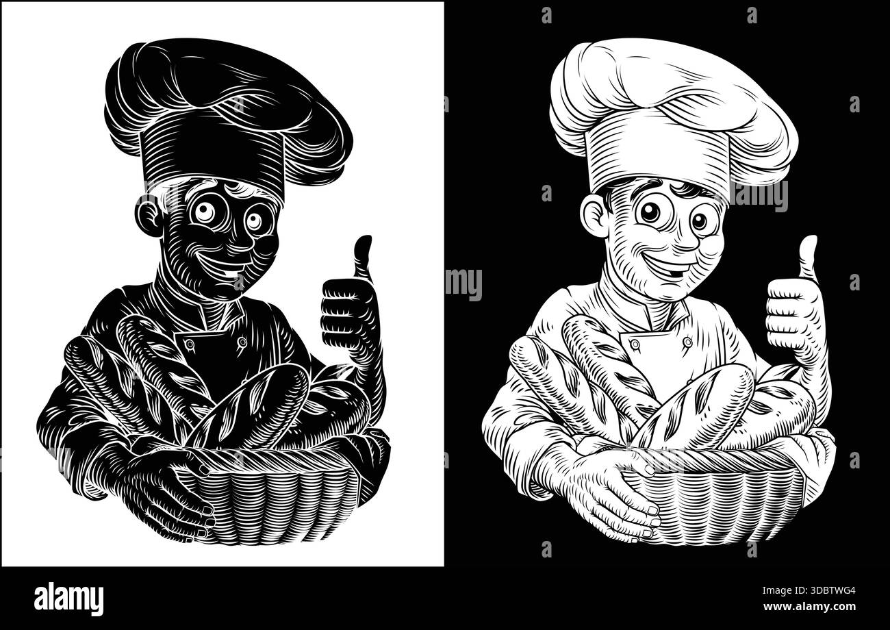 Chef Baker Bread Loaves Basket Bakery Illustration Stock Vector