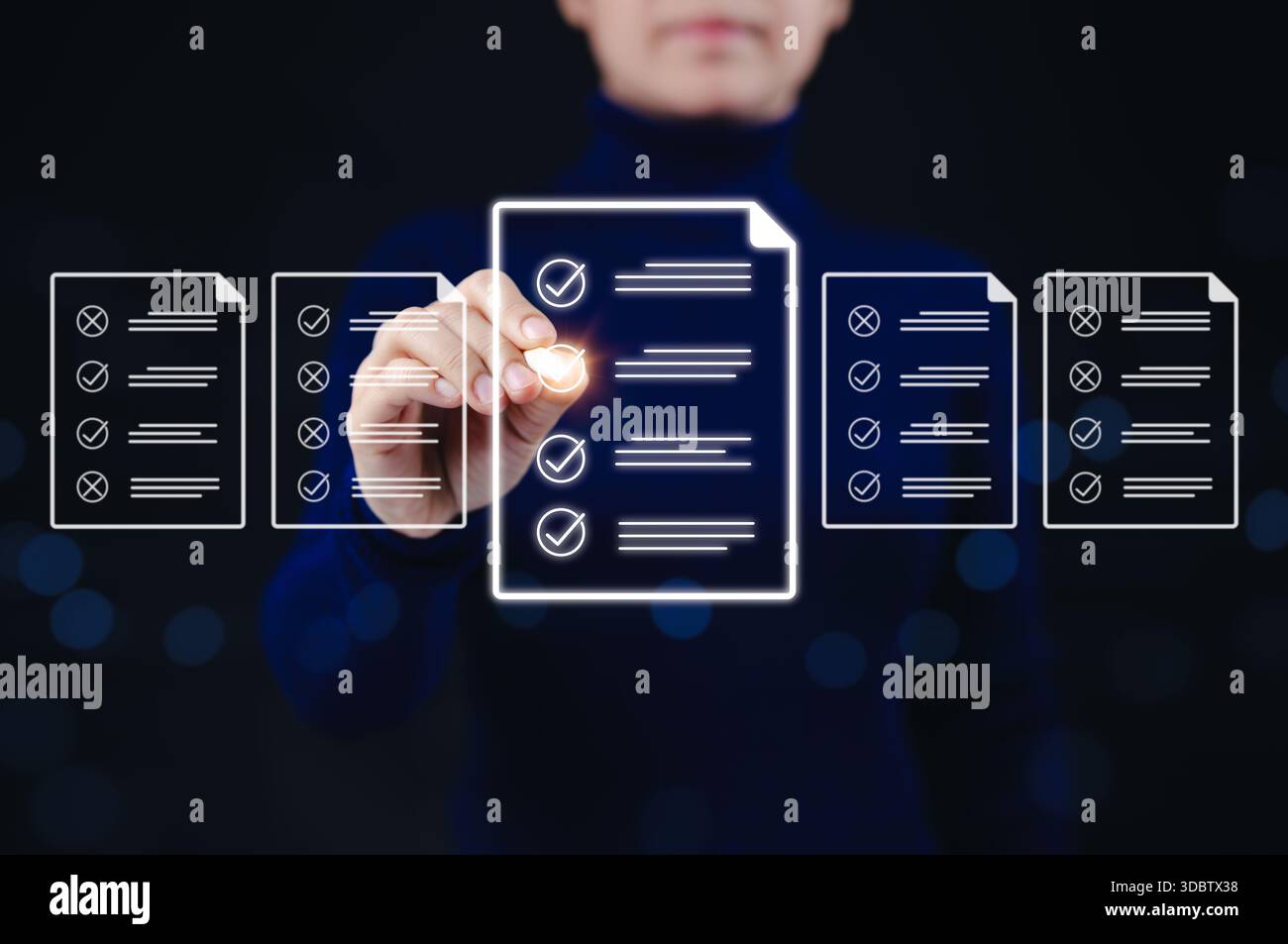 Digital checklist and survey form completion concept. Businesswoman ...