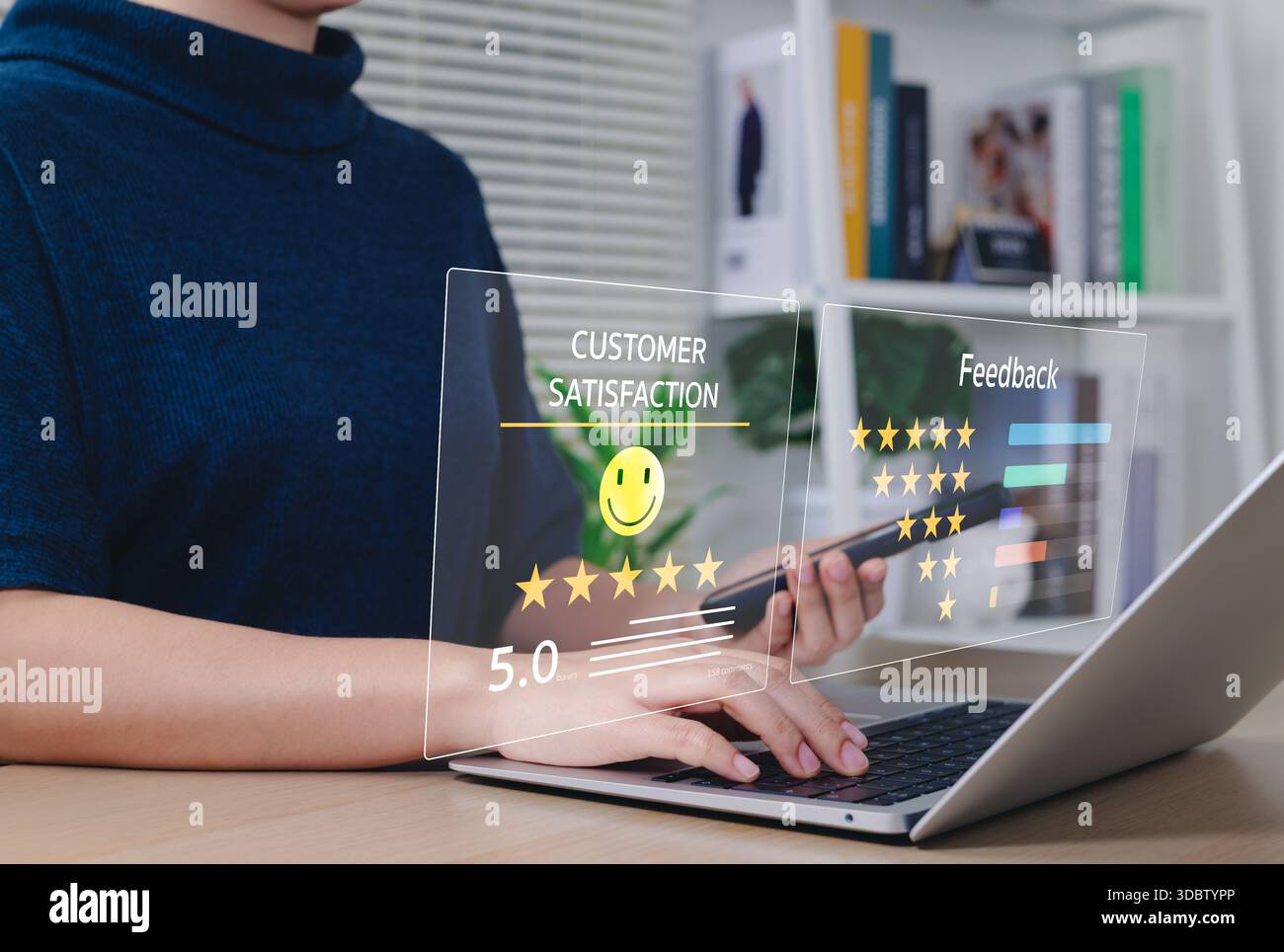 Customer Satisfaction and Feedback Rating Concept. Person using laptop ...