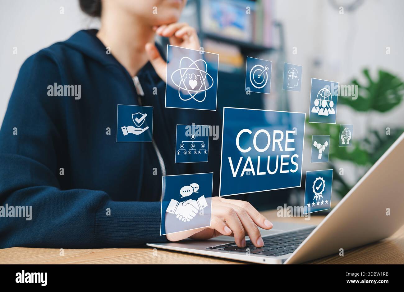Business core values and corporate culture concept. Person using laptop ...