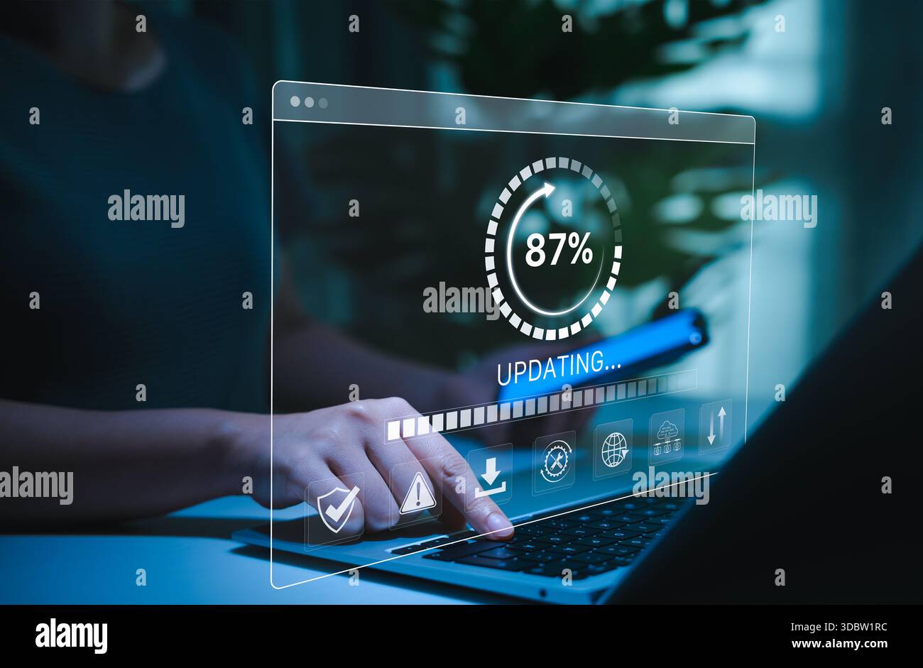 Software update or operating system, update software application upgrade technology concept. updating progress bar, installing app patch, new version Stock Photo