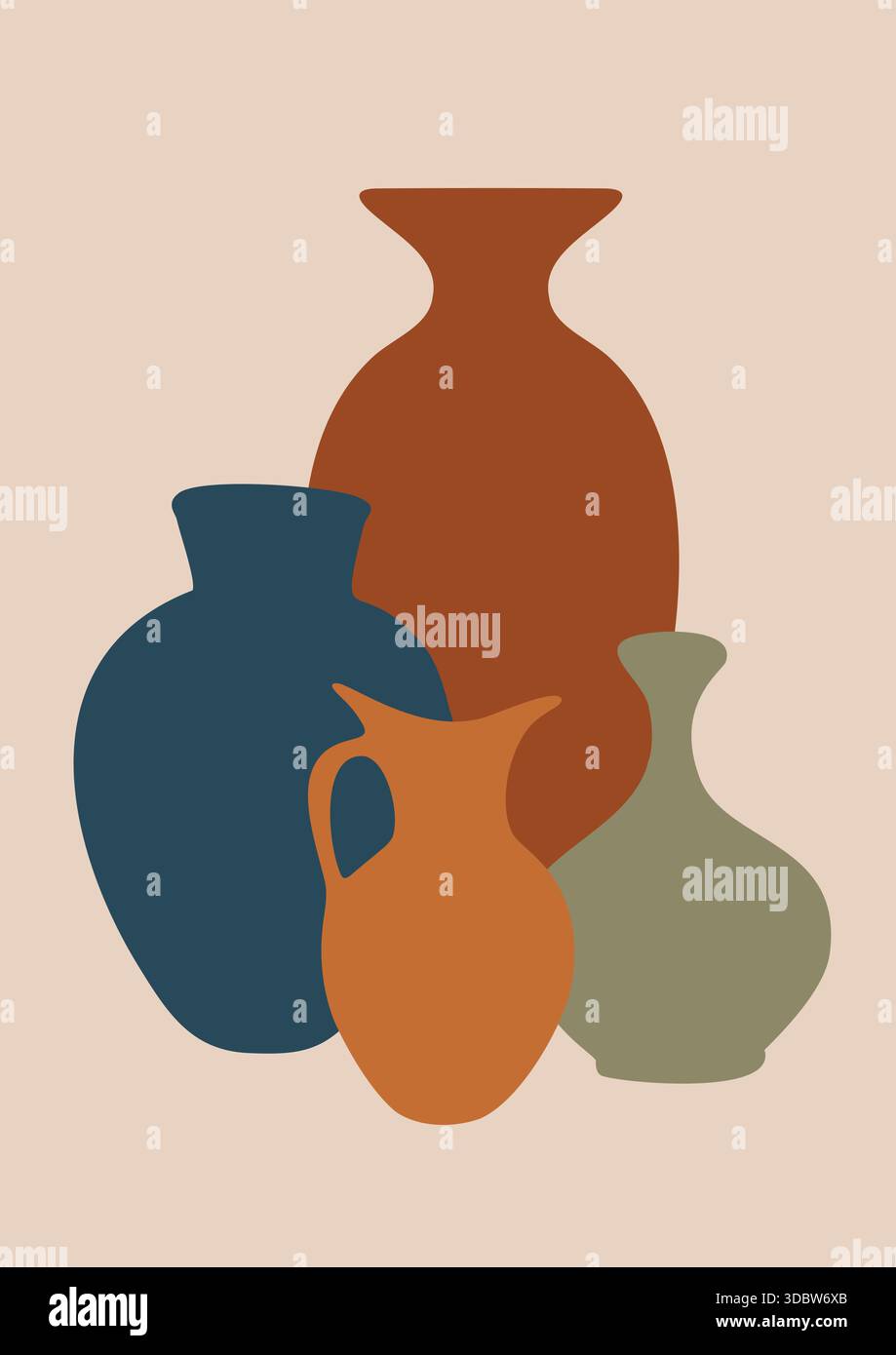 Terracotta pottery vases poster style flat vector illustration Stock ...