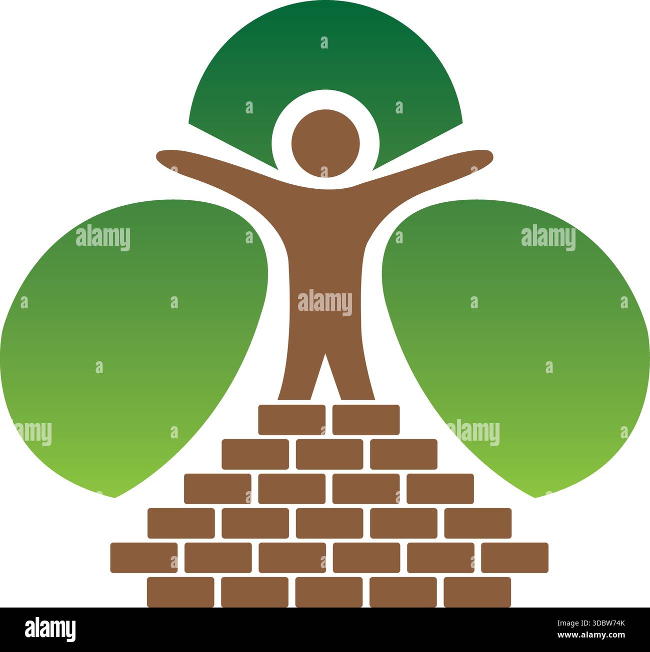 Tree People Brick Foundation Logo Design Template Vector Icon Stock Vector