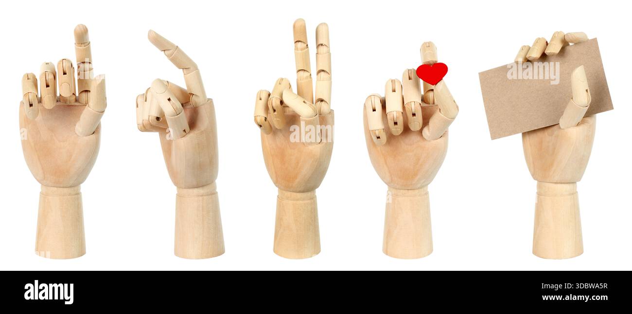 Set of wooden hand gestures, isolated on transparent background. Hand ...