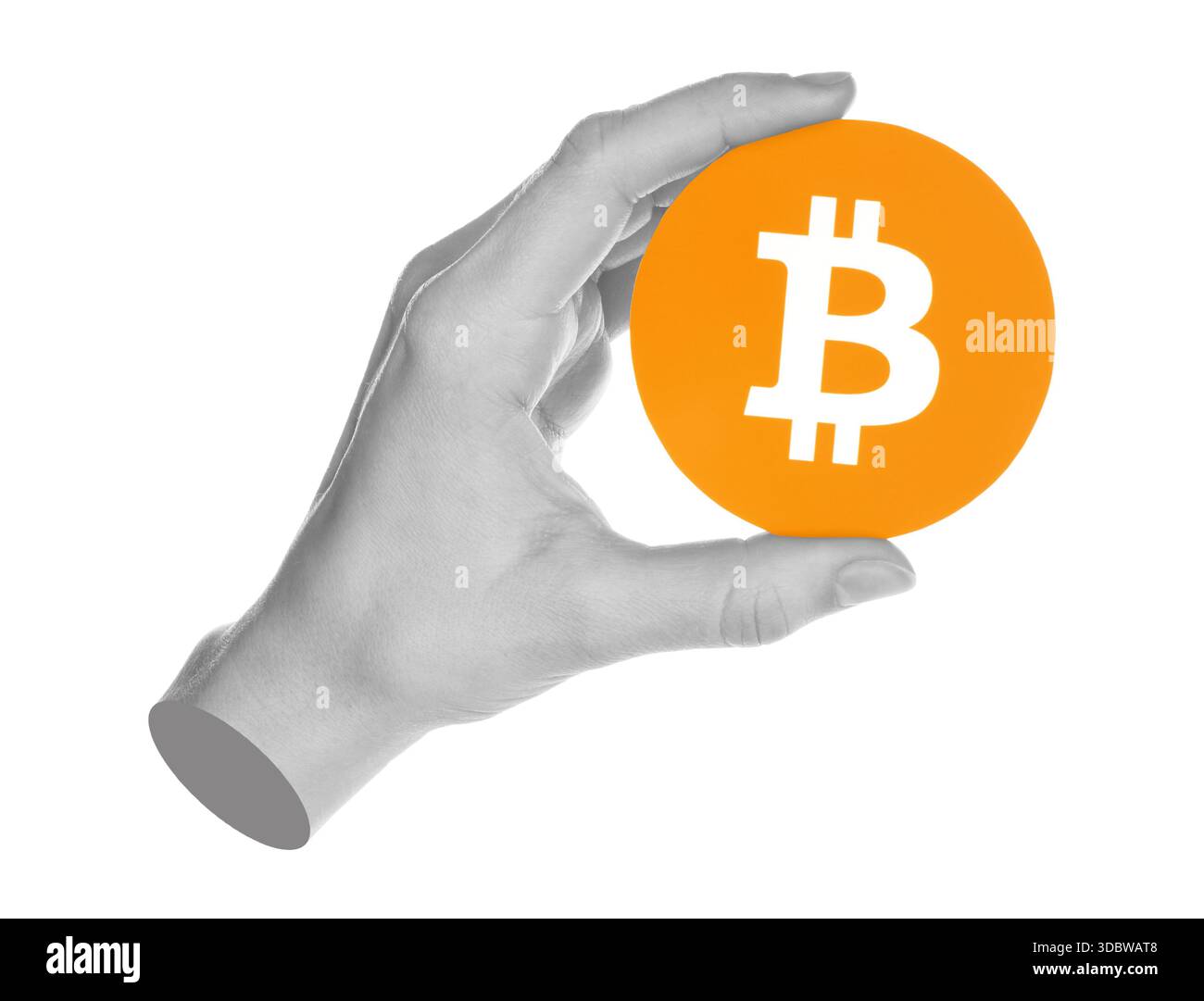 Hand holds Bitcoin icon, isolated on a transparent background, business  concept. Contemporary art design Stock Photo - Alamy