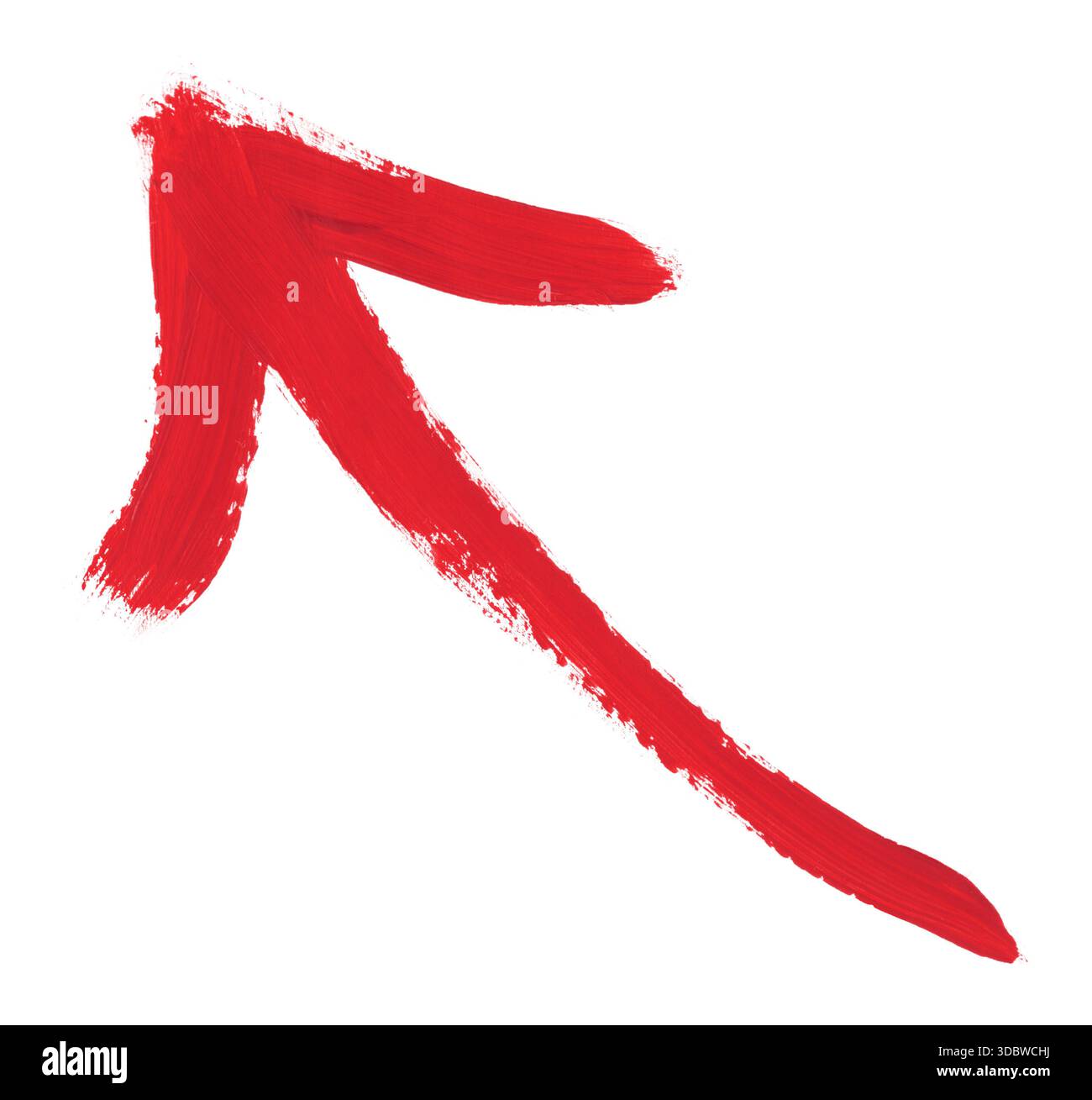 Hand-painted red curved arrow made with brush strokes, isolated on a ...