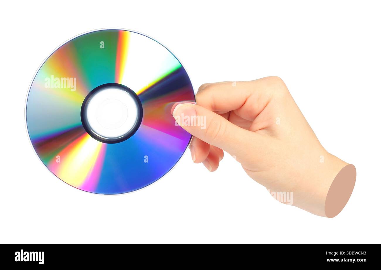 Hand holds cd compact disk, isolated on a transparent background, retro ...