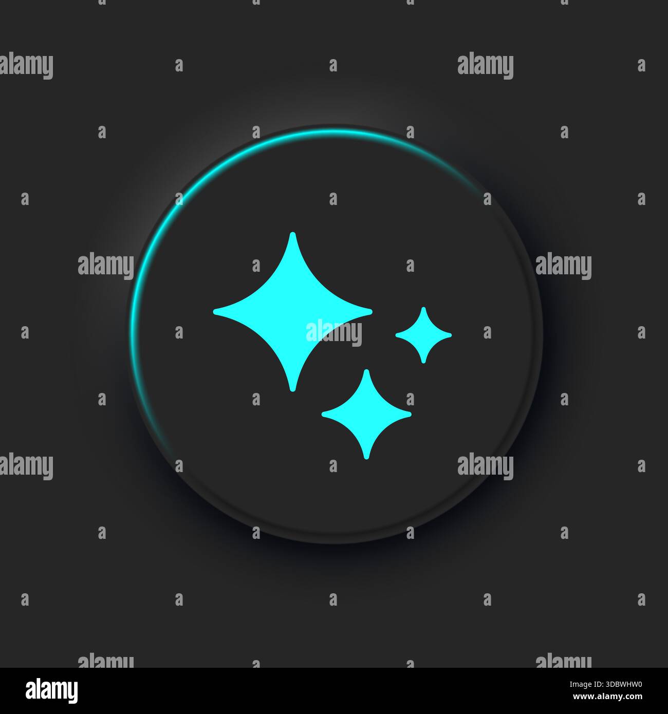A black round button with a blue artificial intelligence badge. Stock Vector