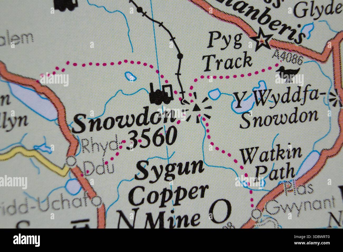 Snowdon Map Snowdon - United Kingdom colour atlas map of town and a name of the ...