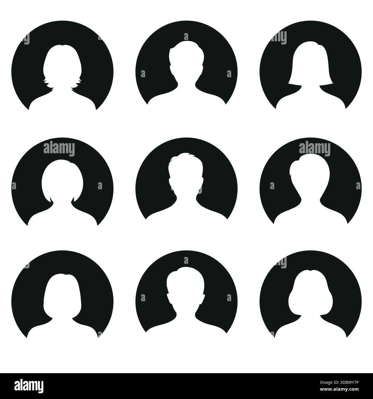 Male and female head silhouettes avatar, profile icons Stock Vector ...