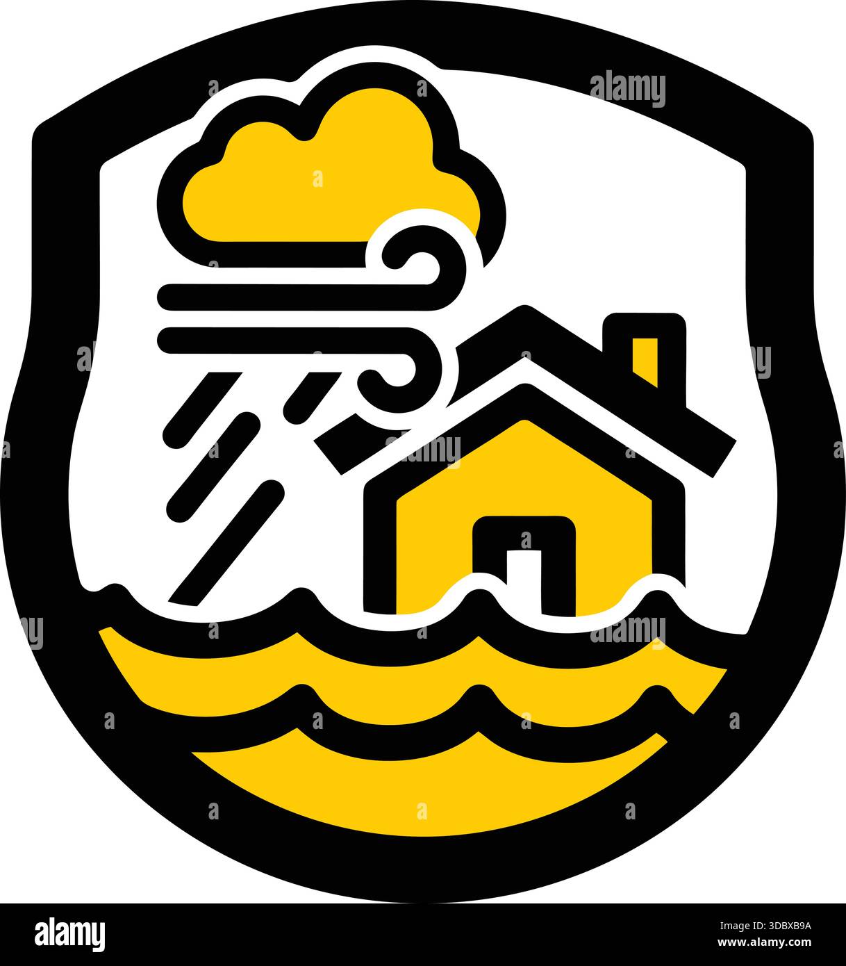 Illustration of a house in a flood with stormy weather Stock Vector ...