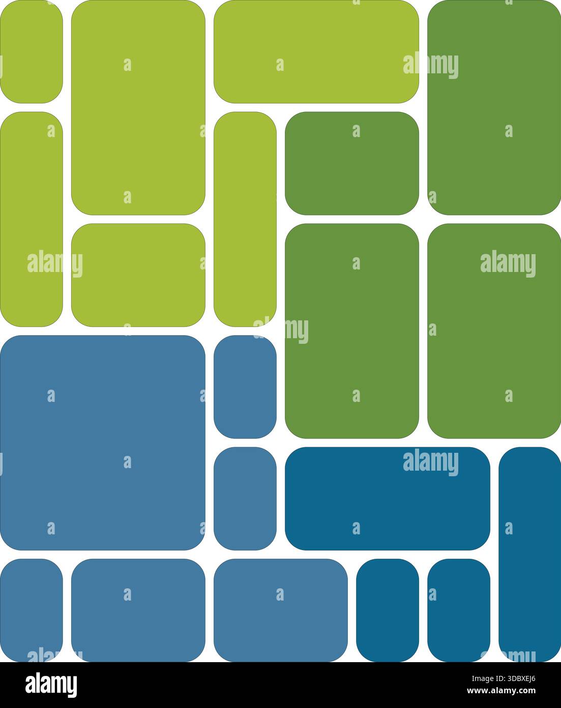 Arrange 6 Rounded Rectangles Geometric pattern of rounded rectangles in shades of blue and green ...