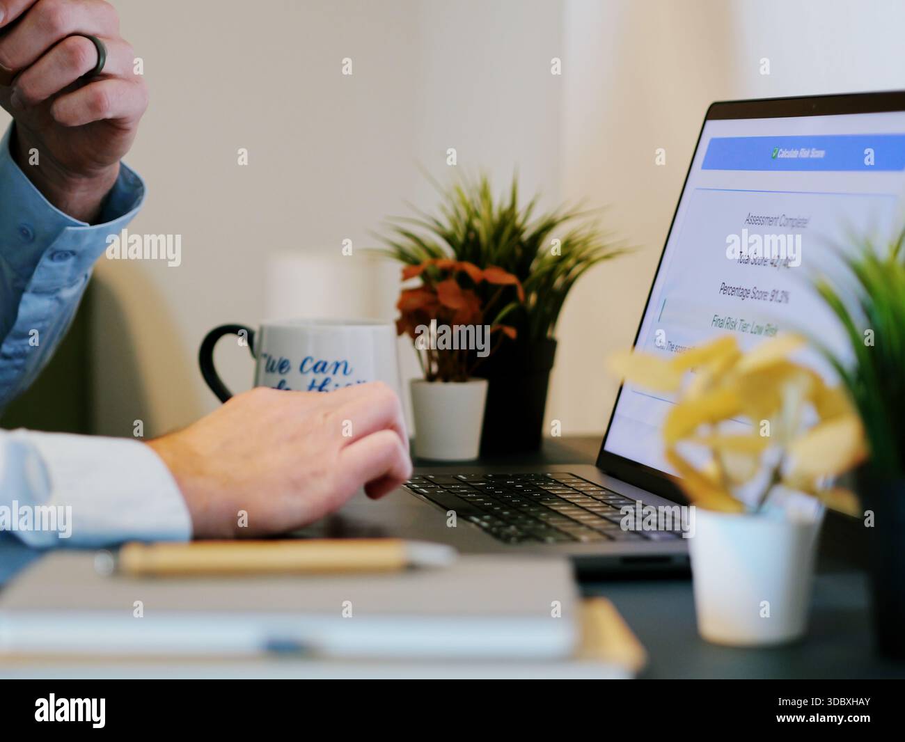 Middle Aged Male Cybersecurity Analyst Conducts Third Party Risk Assessment on Outside Vendor Stock Photo