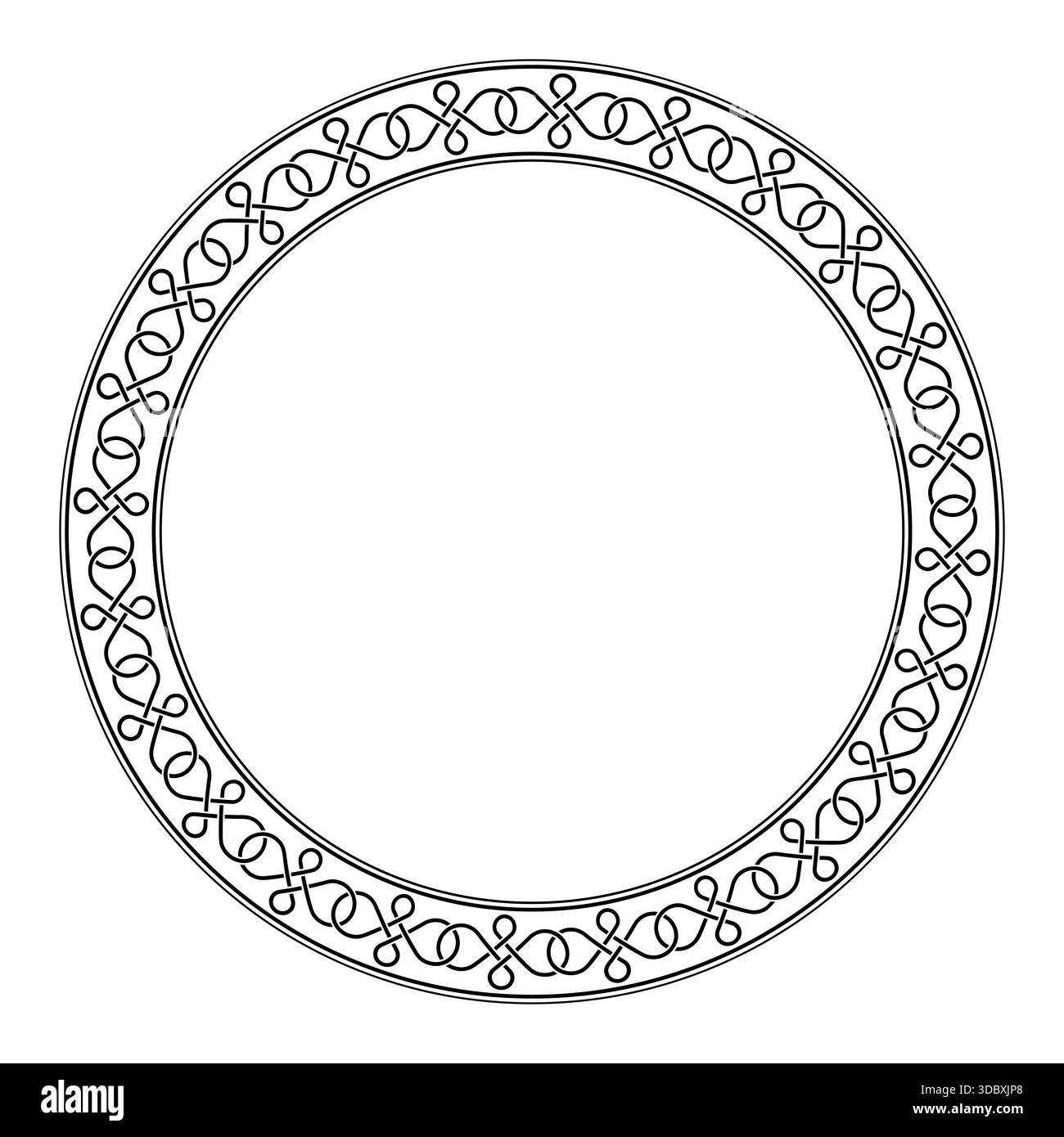Chain band pattern, circle frame. Decorative circular border, made of 24 intertwined quadruple knots. Airy and light decoration with interlacing knots Stock Photo