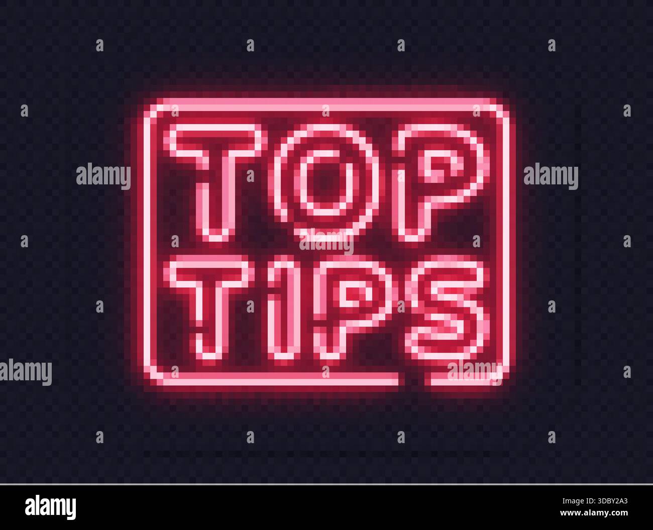 Neon light top tips text framed in glowing lines. Ideal for tutorials, hints or educational visuals. Stock Vector