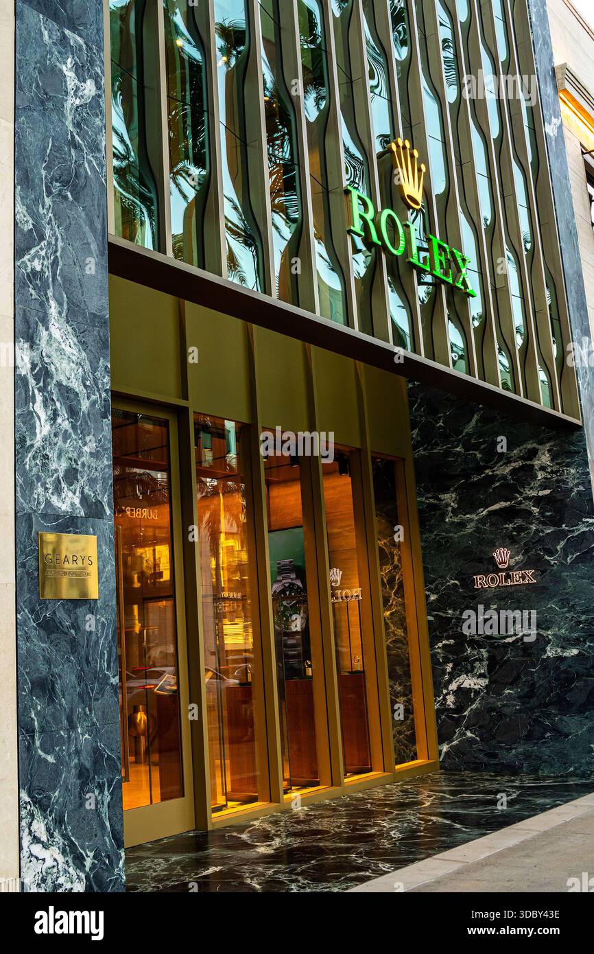 Rolex store exterior on Rodeo Drive in Beverly Hills, Los Angeles, California, luxury shopping boutique entrance Stock Photo