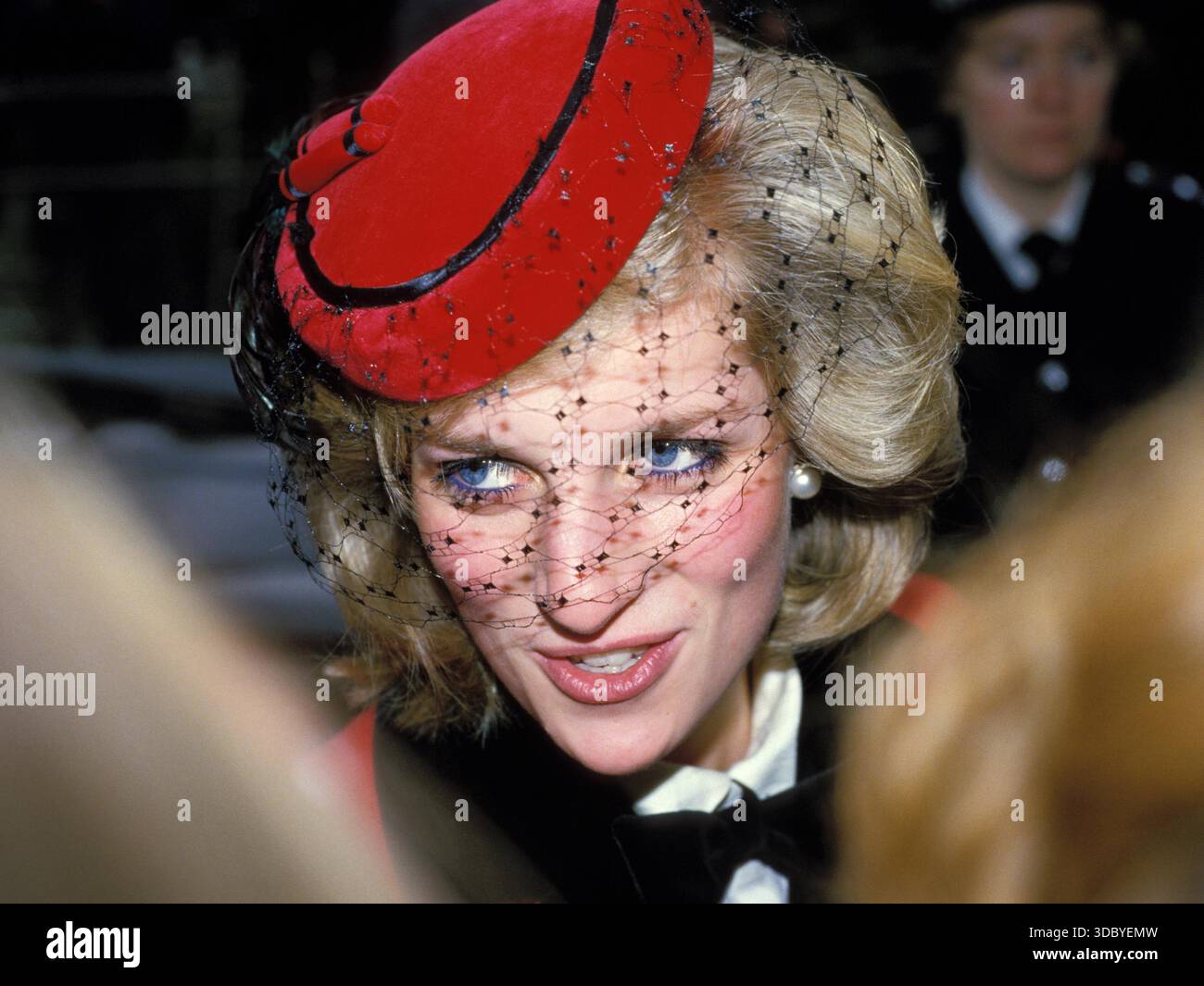 princess diana red dress black hat Princess Diana in a red outfit on a visit to Caen, September 1987