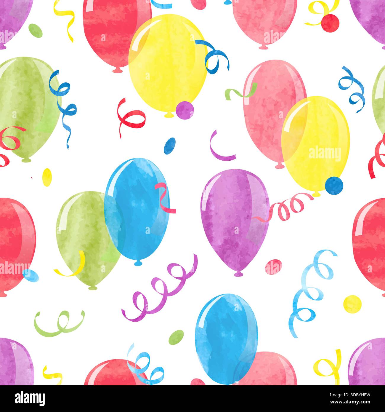 Colorful balloons seamless pattern. Vector party celebration background with confetti Stock Vector