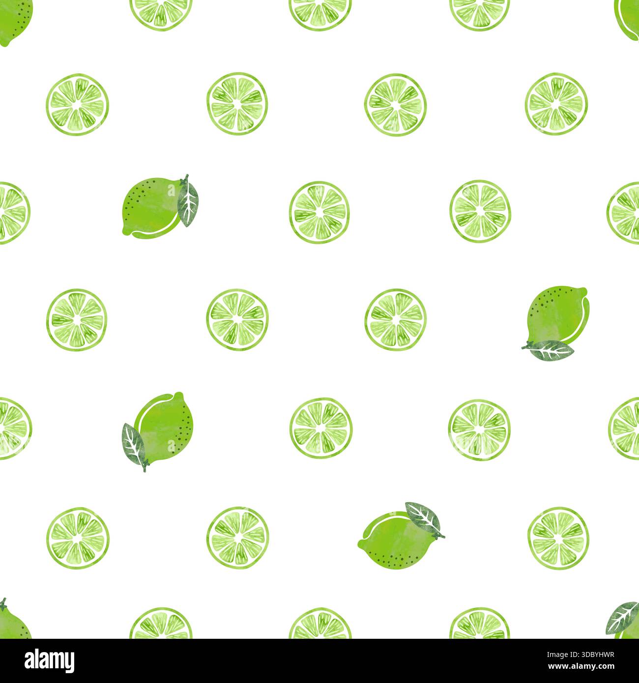 Seamless polka dot pattern with watercolor lime fruit slices Stock Vector