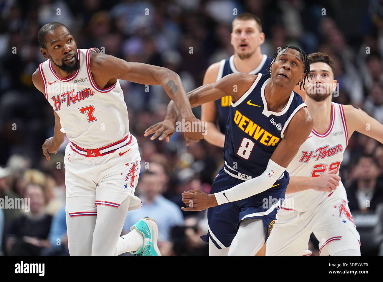 Houston Rockets forward Kevin Durant (7) and Denver Nuggets guard ...