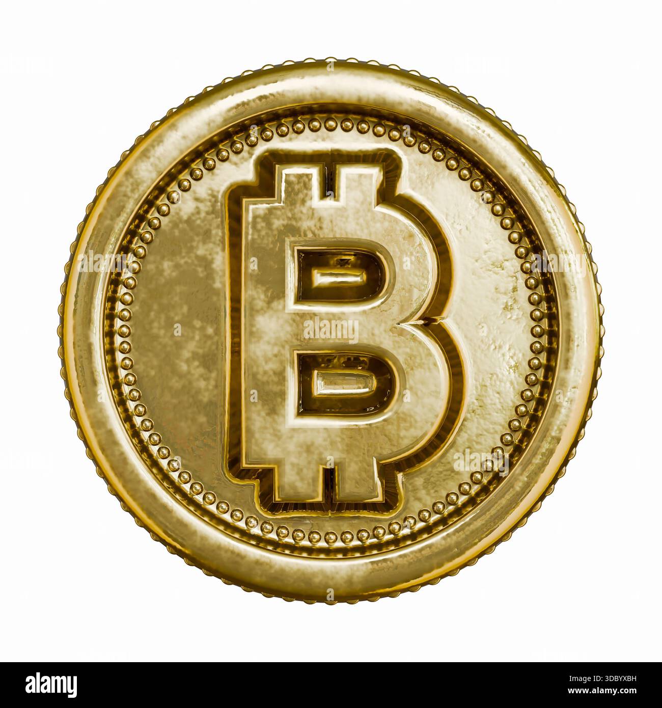 Golden aged coin Currency sign Bitcoin 3D rendering illustration isolated  on white background Stock Photo - Alamy