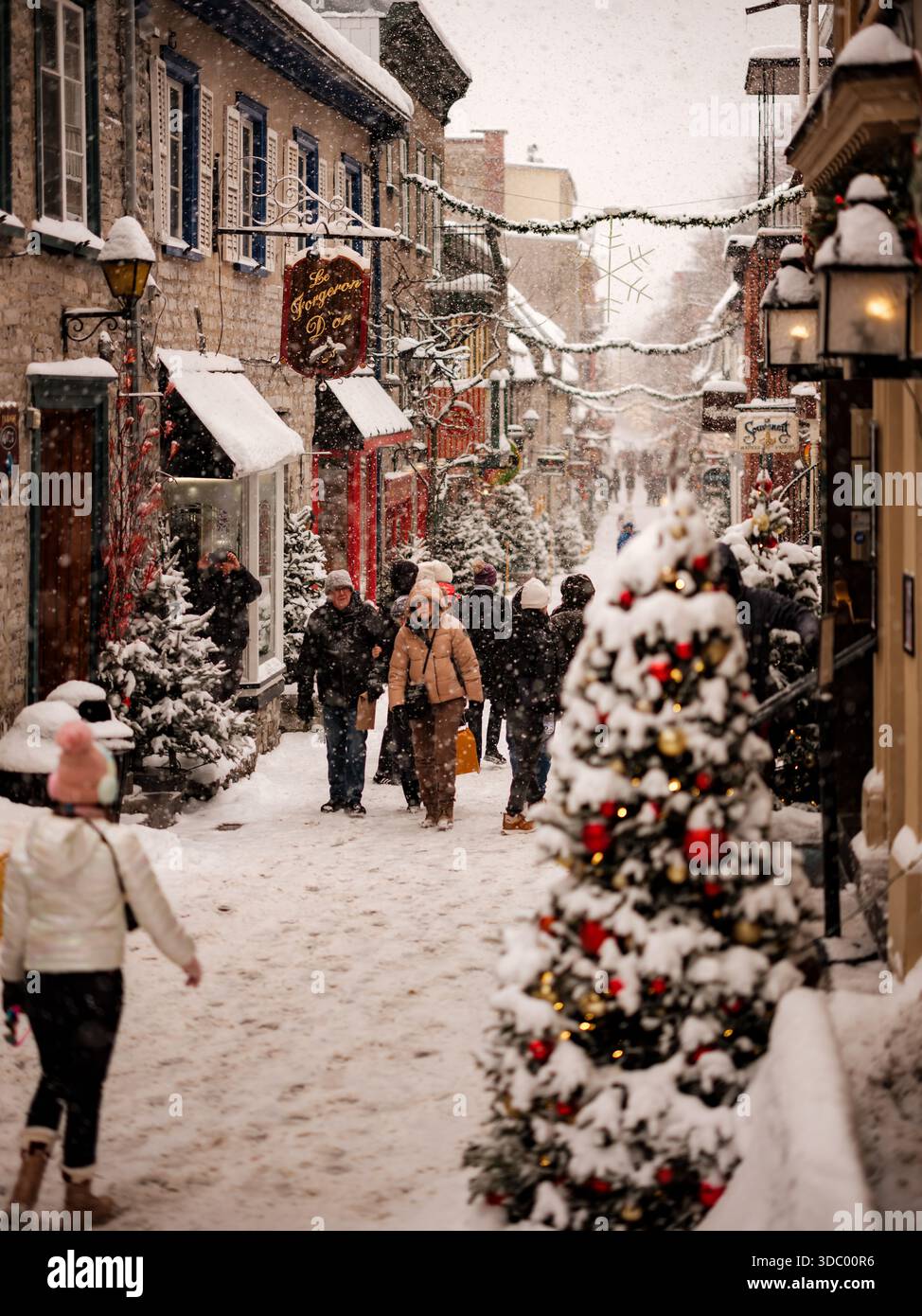 Old Quebec City is post-card in winter with snow covered streets ...