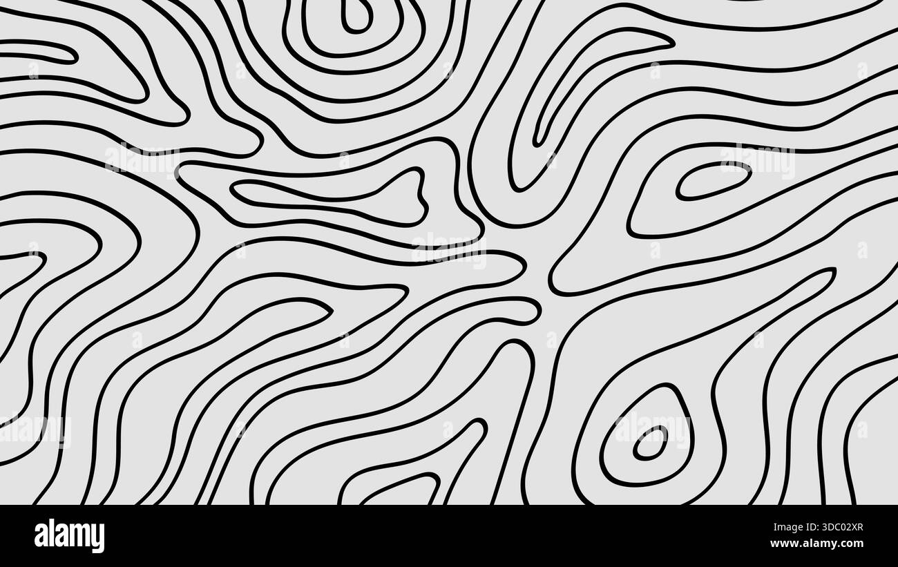 Abstract Contour Topographic Line Pattern in Black and White Background ...