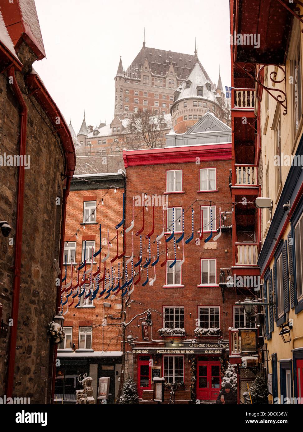 Old Quebec City is post-card in winter with snow covered streets ...
