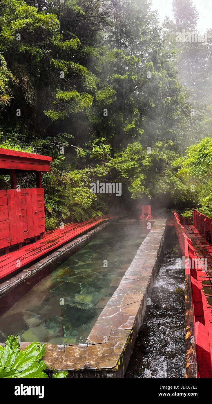Thermal Geométricas hot springs, featuring iconic red wooden walkways ...