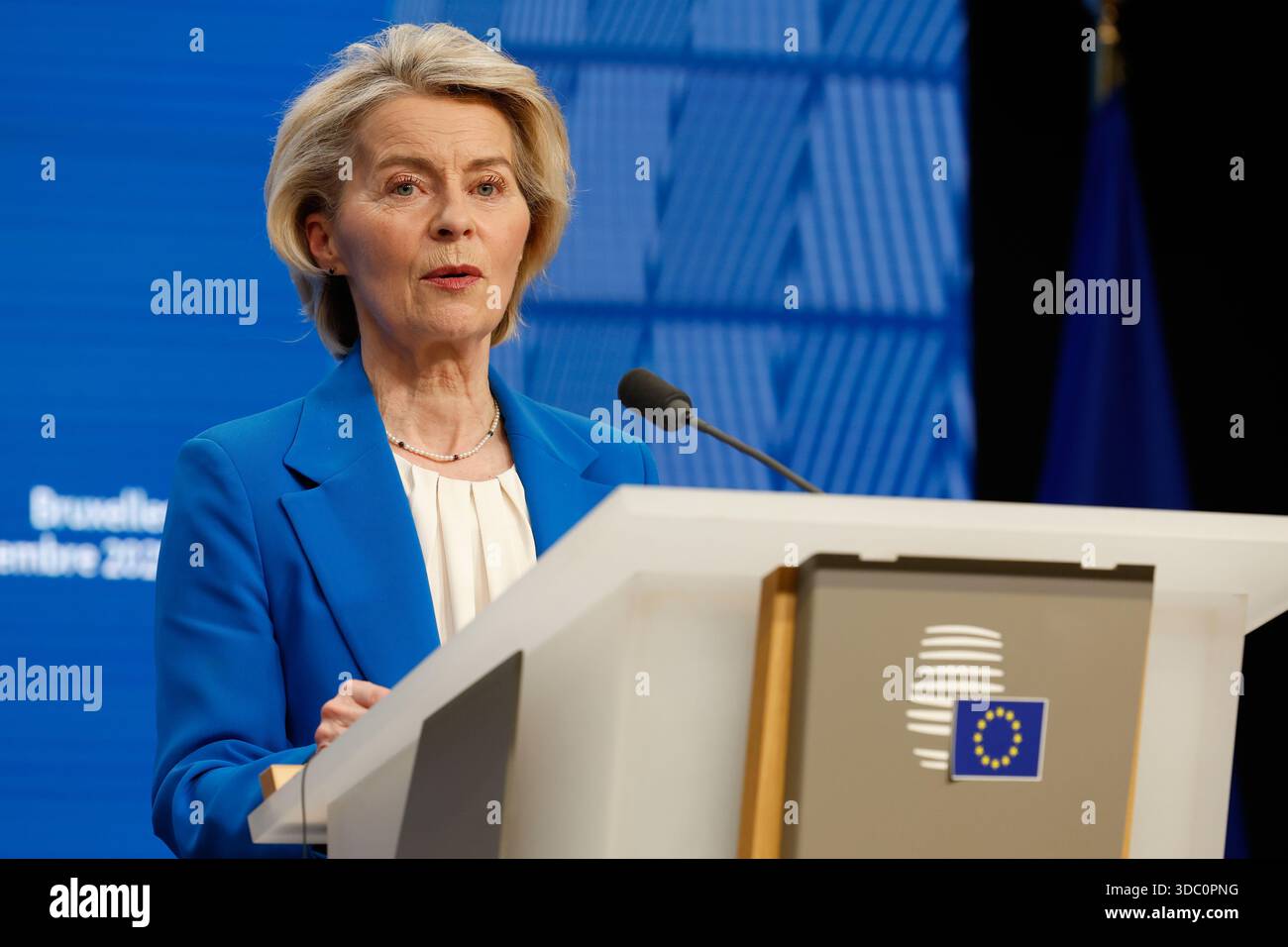European Commission President Ursula von der Leyen speaks during a ...