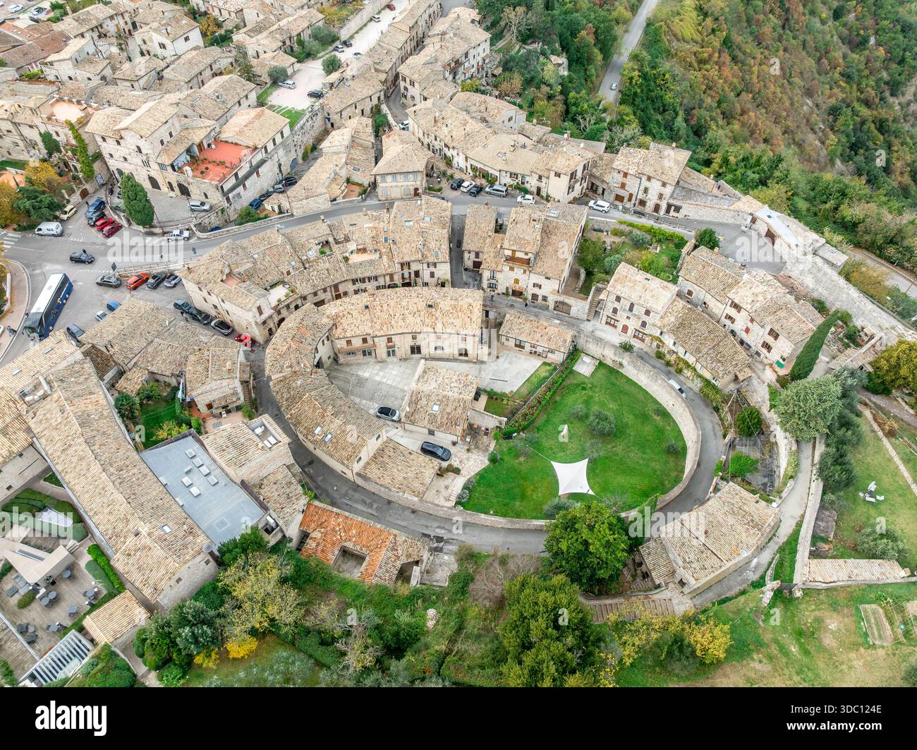 Aerial view of the Roman Amphitheater turned into a medieval ...