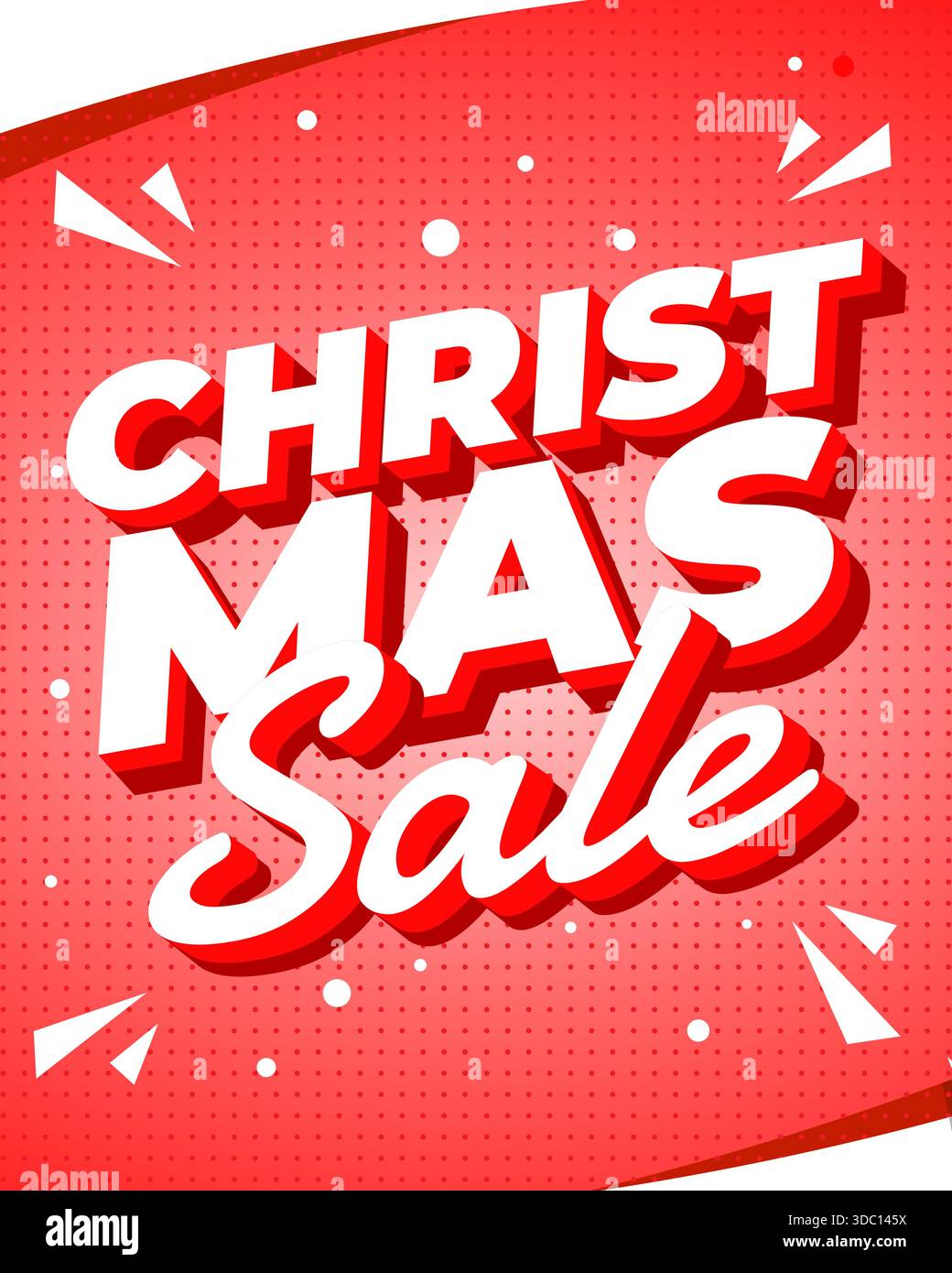Red Christmas sale poster with bold white text and a festive design elements. - Stock Image