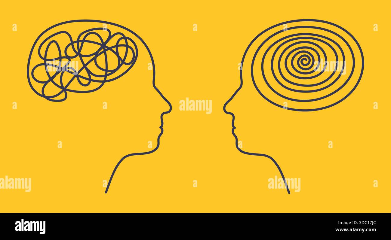 Brain chaos visualization for psychology and therapy topics. Stock Vector