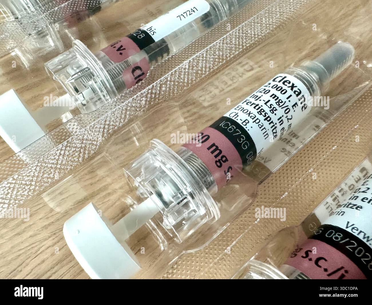 Clexane pre-filled hypodermic of enoxaparin sodium with Eris needle safety guard - Smartphone Captured Stock Image