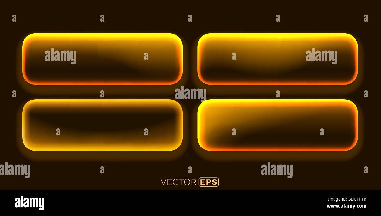 Abstract glowing orange rectangle buttons. Modern UI elements with a neon light effect on a dark background. Vector illustration Stock Vector
