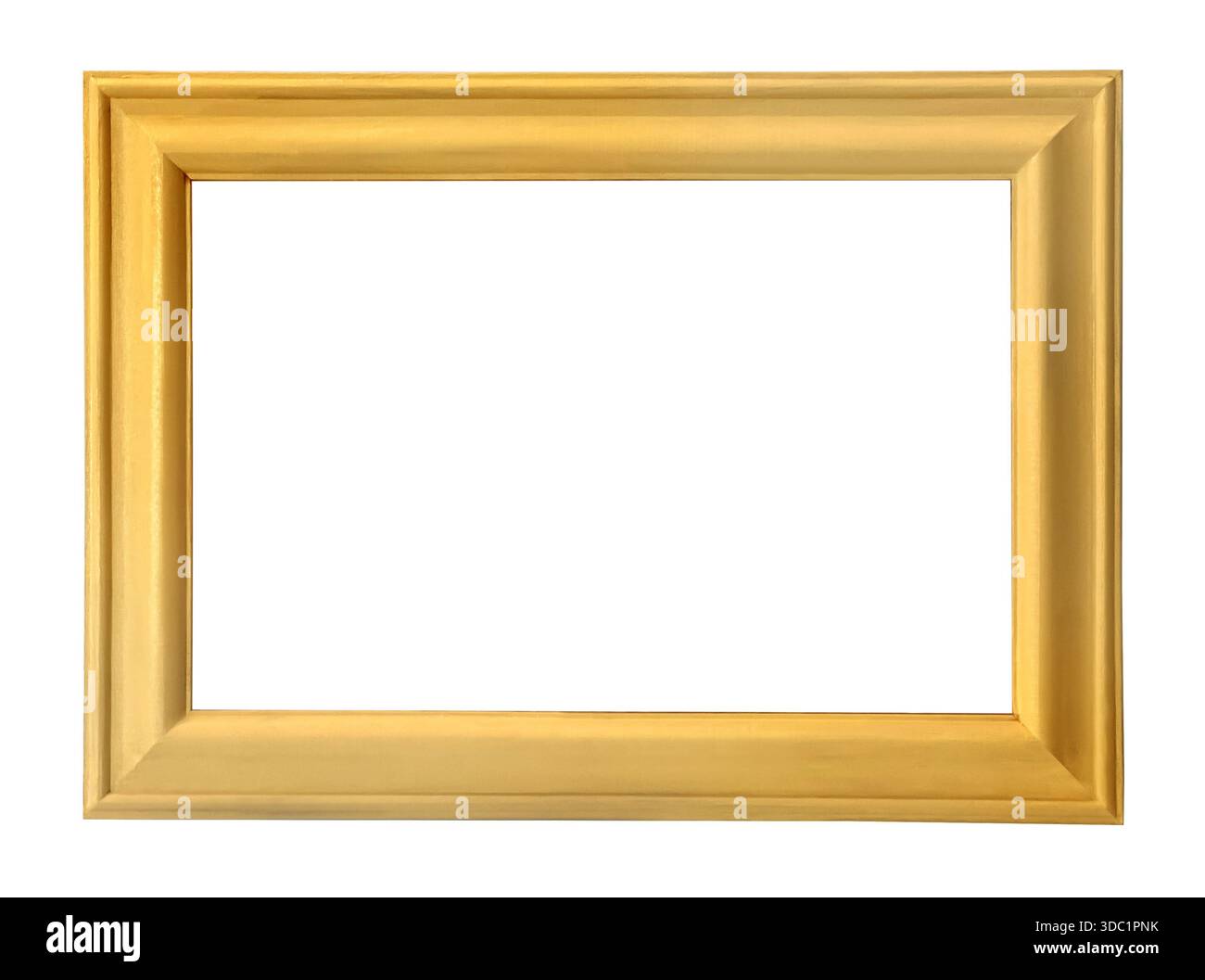 Rectangular golden wooden picture frame with empty space, rendered on a transparent background Stock Photo