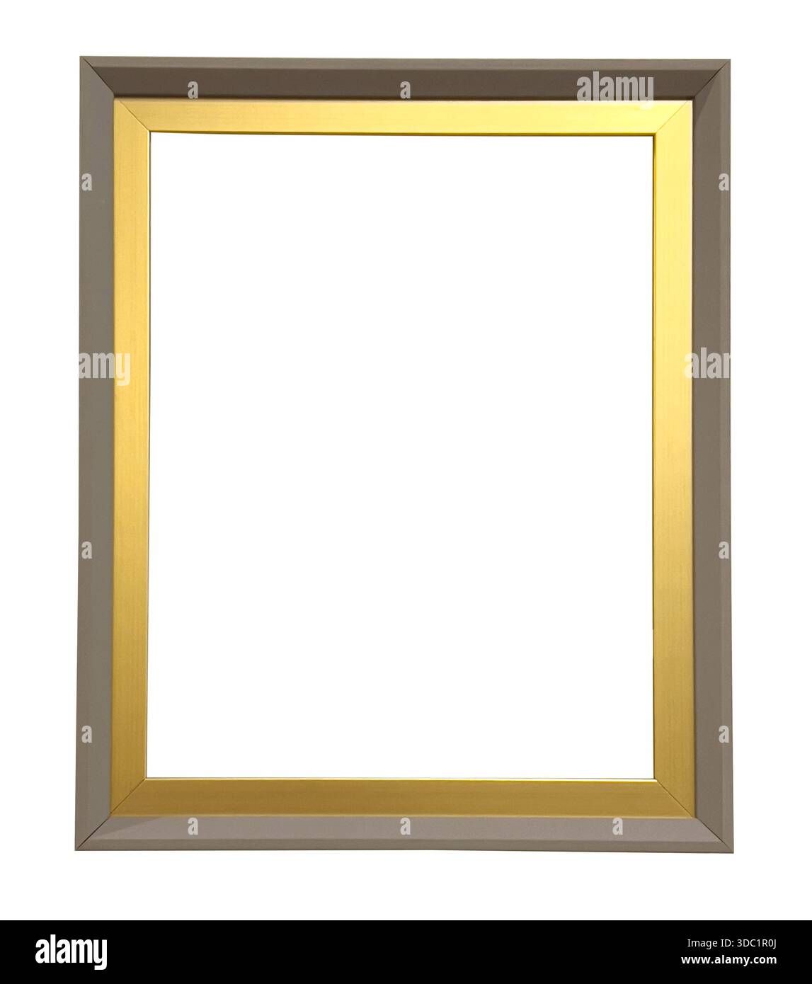 Empty golden rectangular picture frame displaying transparent background Stock Photo