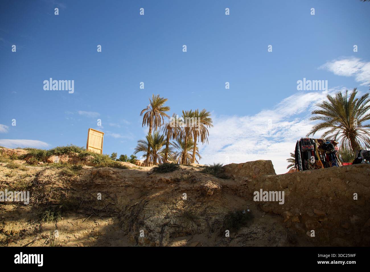 A general view of the Mountain of the Dead and the tombs in Siwa Oasis ...
