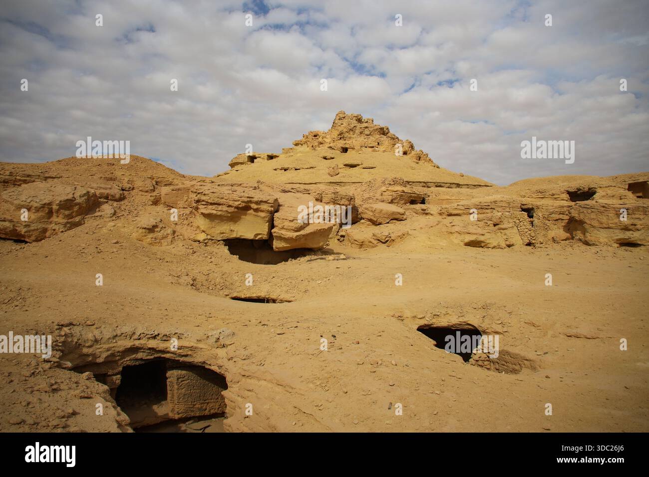 A general view of the Mountain of the Dead and the tombs in Siwa Oasis ...