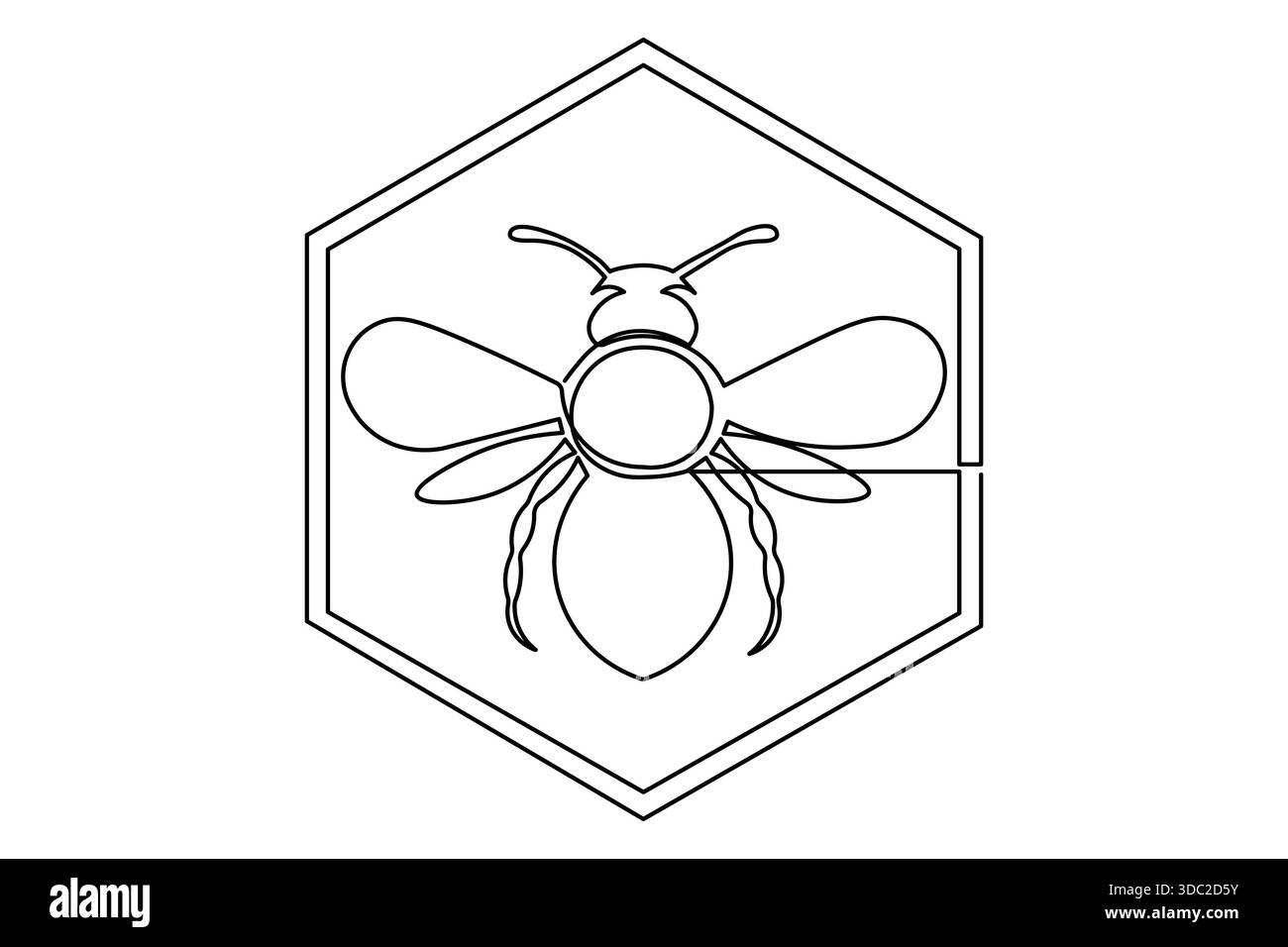Continuous line drawing bee in hexagonal frame logo Stock Vector