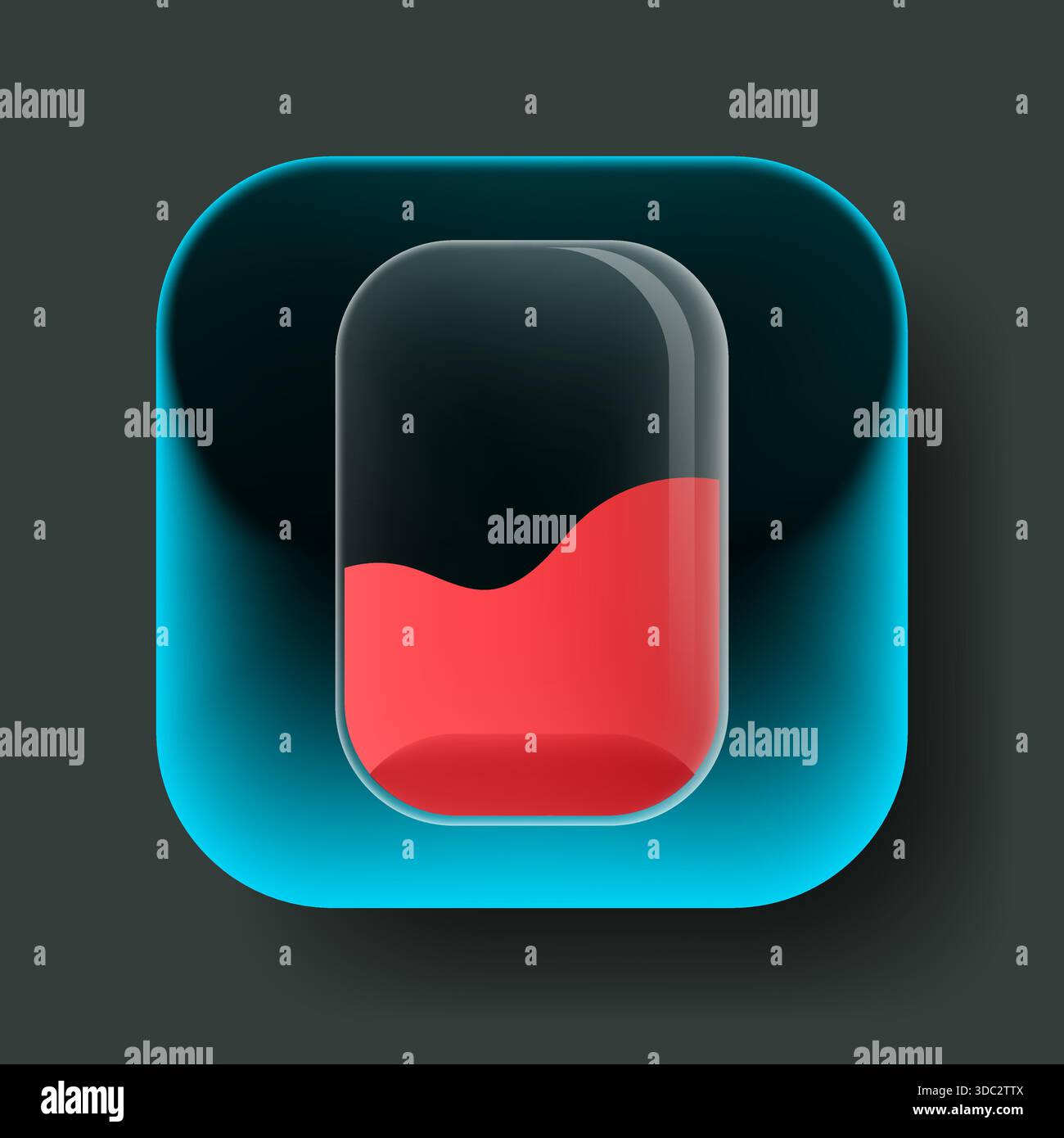 Modern glassmorphism style UI toggle icon featuring a liquid red ...