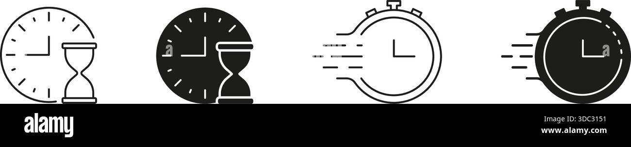 Clock And Hourglass With Stopwatch Icon Set. Time Management ...