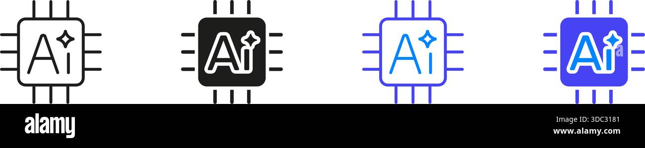 Ai Chip With Sparkle Line And Solid Icon Set. Artificial Intelligence ...