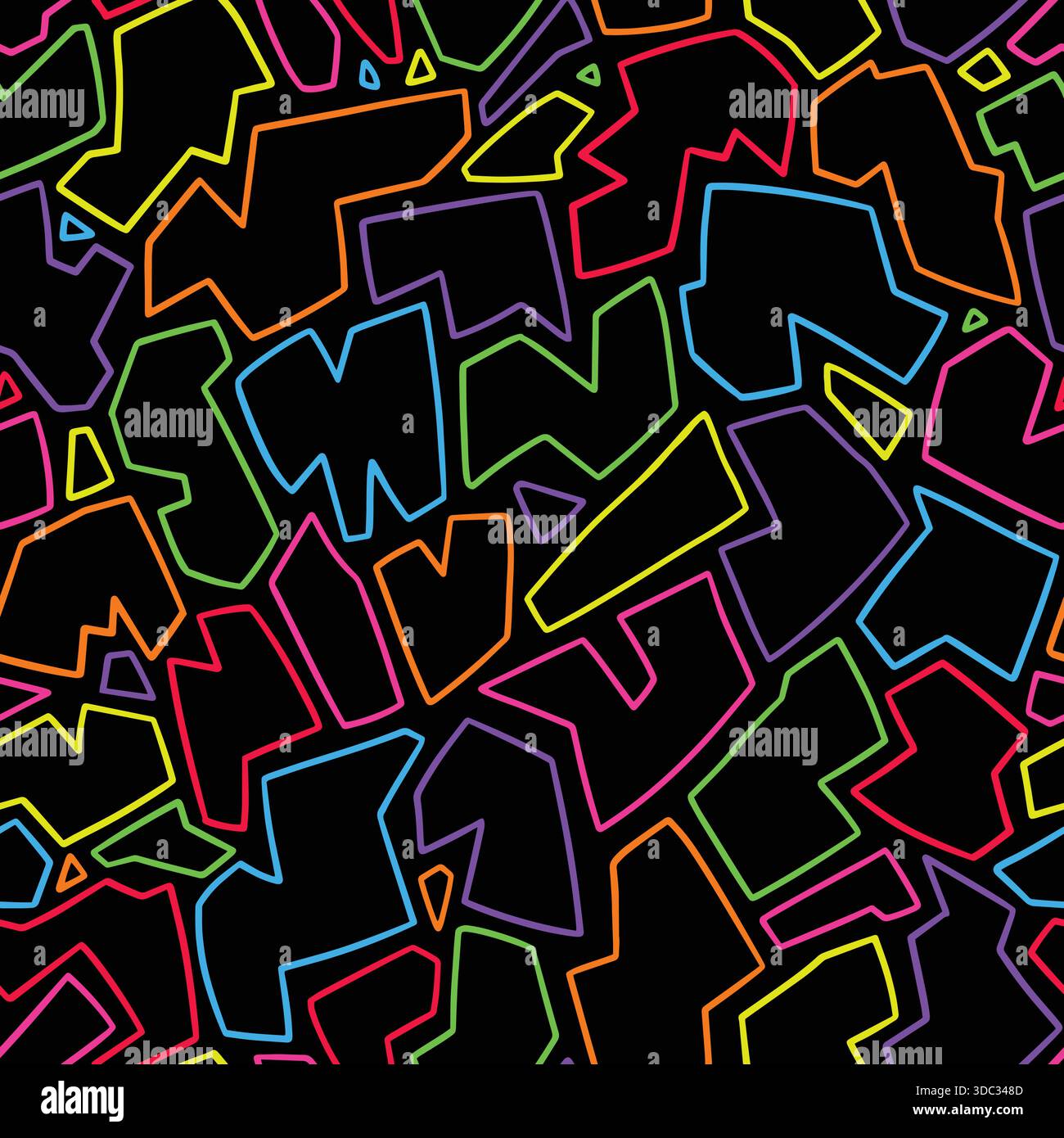 Abstract hand drawn neon outline seamless pattern. Vector illustration flat design background. Stock Vector