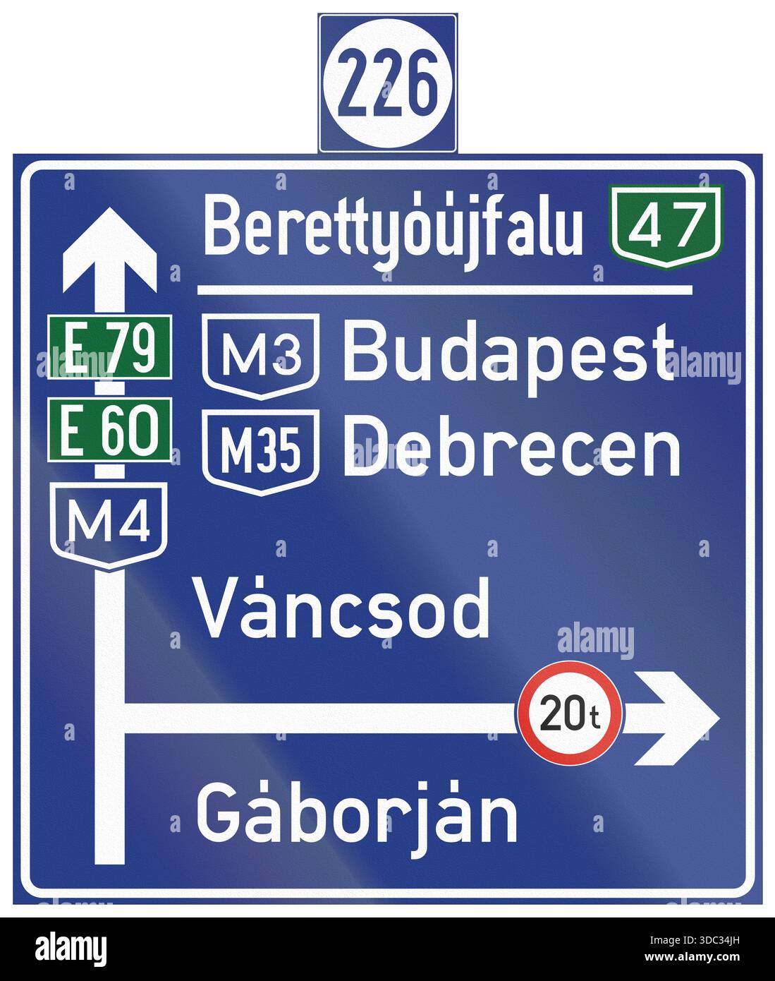Road sign used in Hungary - Directions, restrictions and route numbers ...